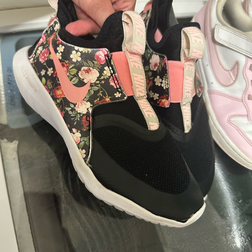 Nike Black Slip-On Sneakers with Pink Floral Panels